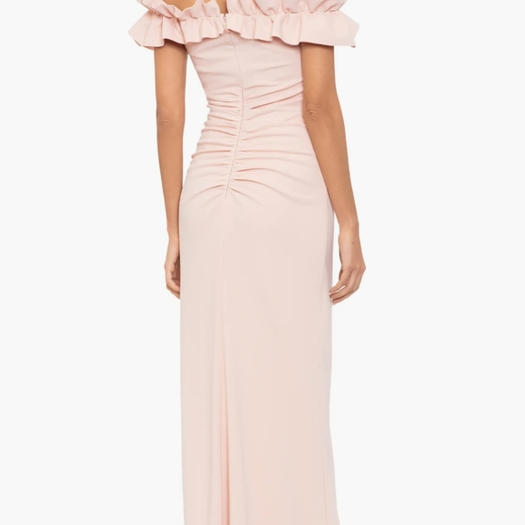 XSCAPE Ruched Ruffle Scuba Gown,  Blush, Sizes 16 and 10 - Picture 3 of 3